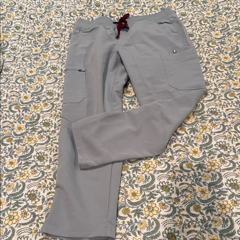 Figs Men's Gray Cargo Pants with Burgundy Accents